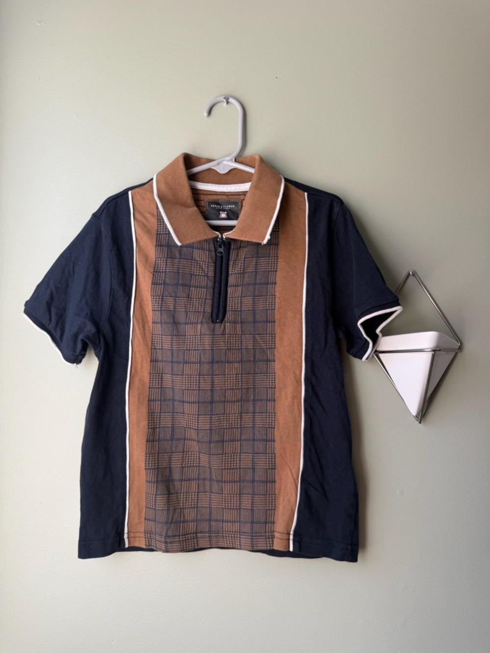 Denim & Flower Striped Knit Top in Brown and Navy